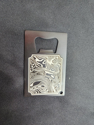 Laser Engraved Damascus Steel Pattern Bottle Opener Stainless Steel Cerakoted Custom
