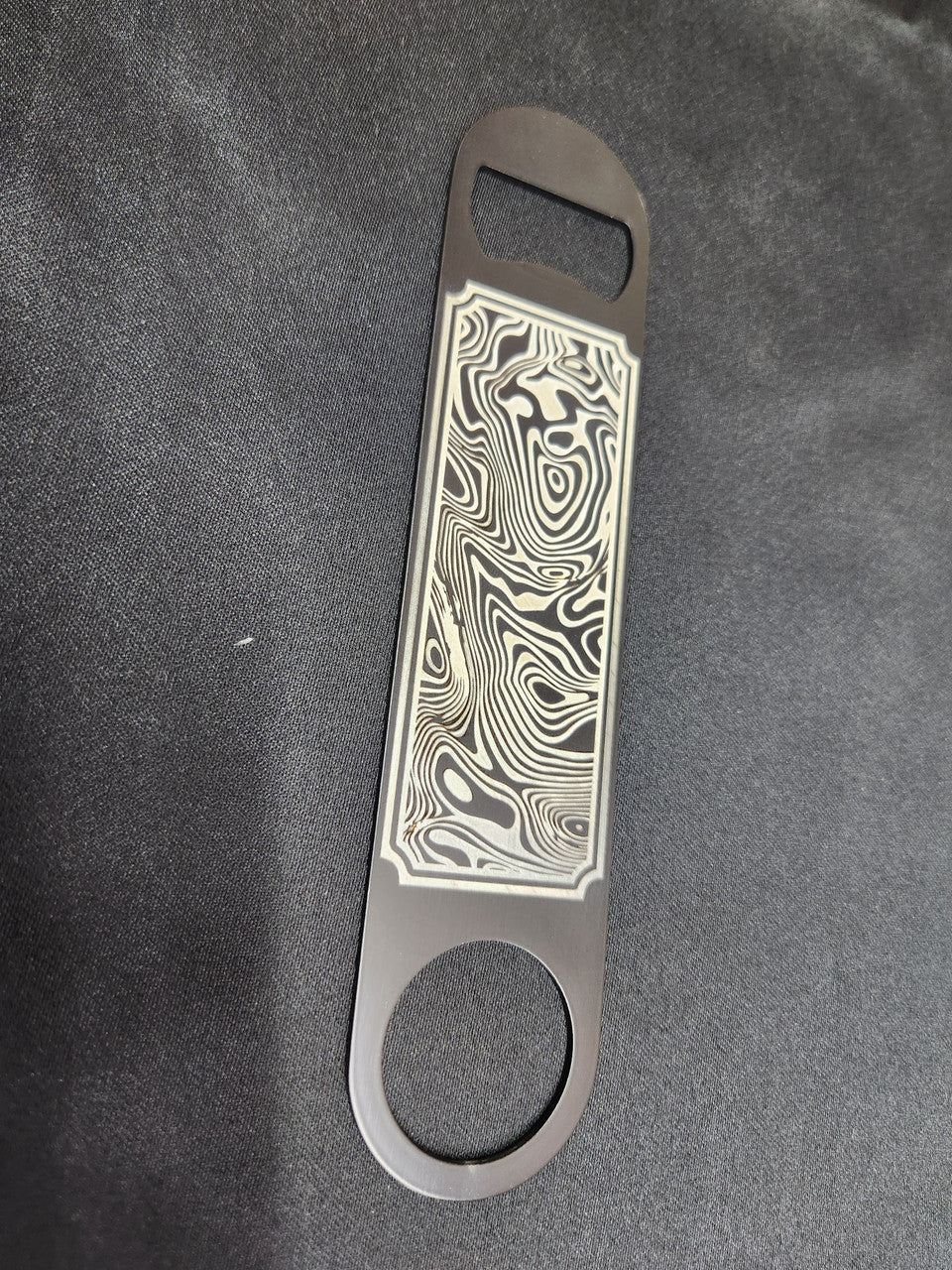 Laser Engraved Damascus Steel Pattern Long Handle Bottle Opener Stainless Steel