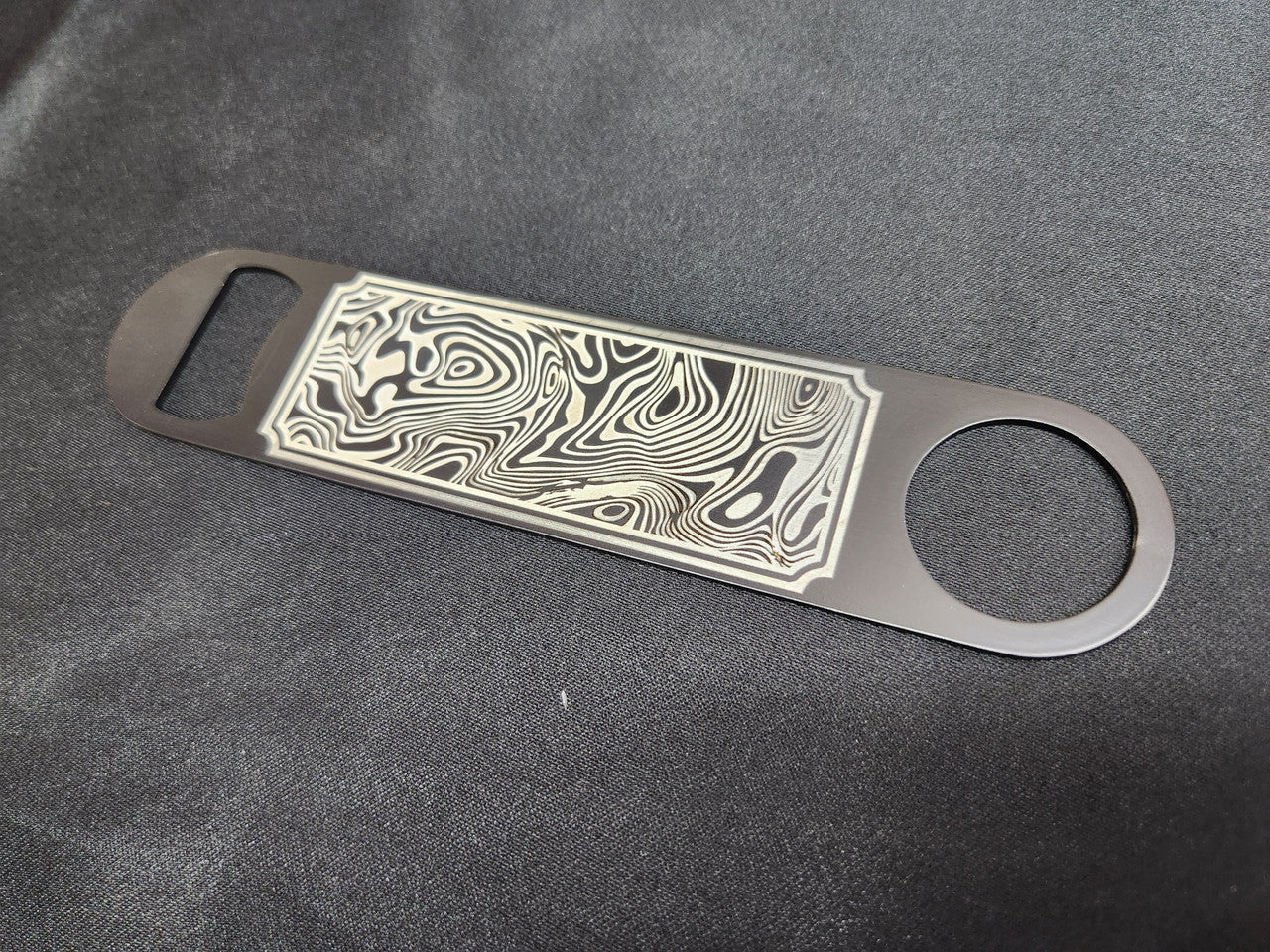 Laser Engraved Damascus Steel Pattern Long Handle Bottle Opener Stainless Steel