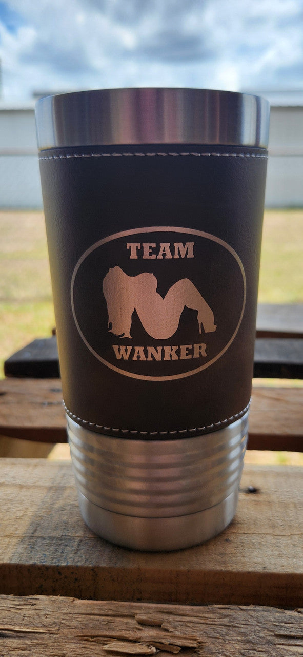 Team Wanker Logo Tumbler- Stainless Steel with Rustic Brown/Silver Leatherette