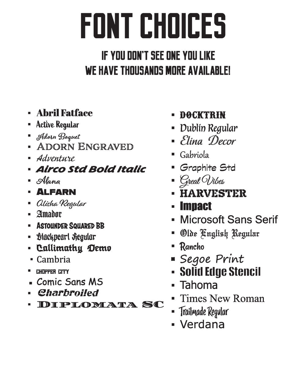 Font Choices Sampler Sheet